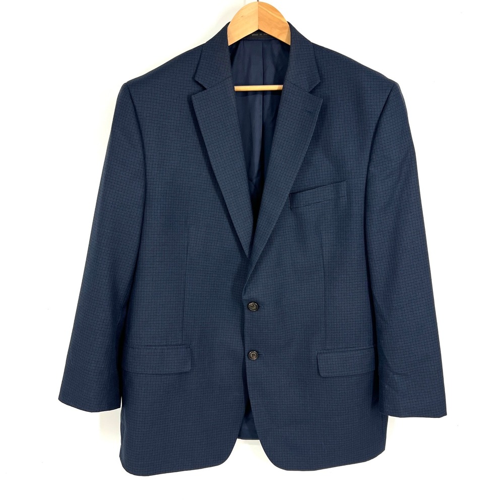 Lauren Ralph Lauren Mens 46R Navy Blue Micro Check Blazer Sport Coat Jacket